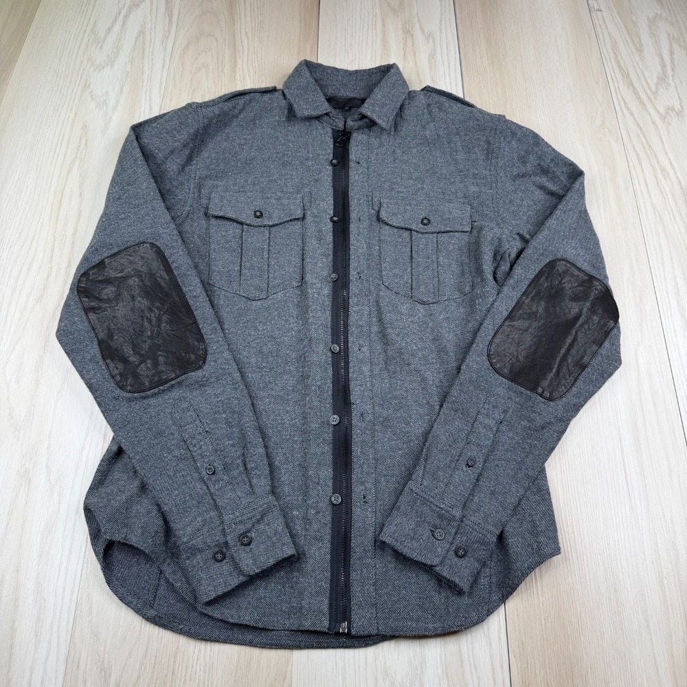Public School New York Mens Gray Outdoor Leather Elbow Patch Shirt Jacket Size L